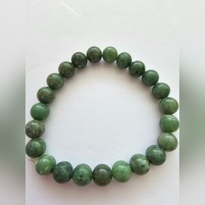 Natural Green Stone Beaded Stretch Bracelet – Moss Green Jade Style – Spiritual